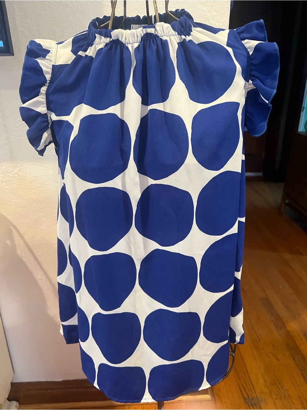 Ces Femme Blue & White Polka Dot Ruffle Sleeve Top